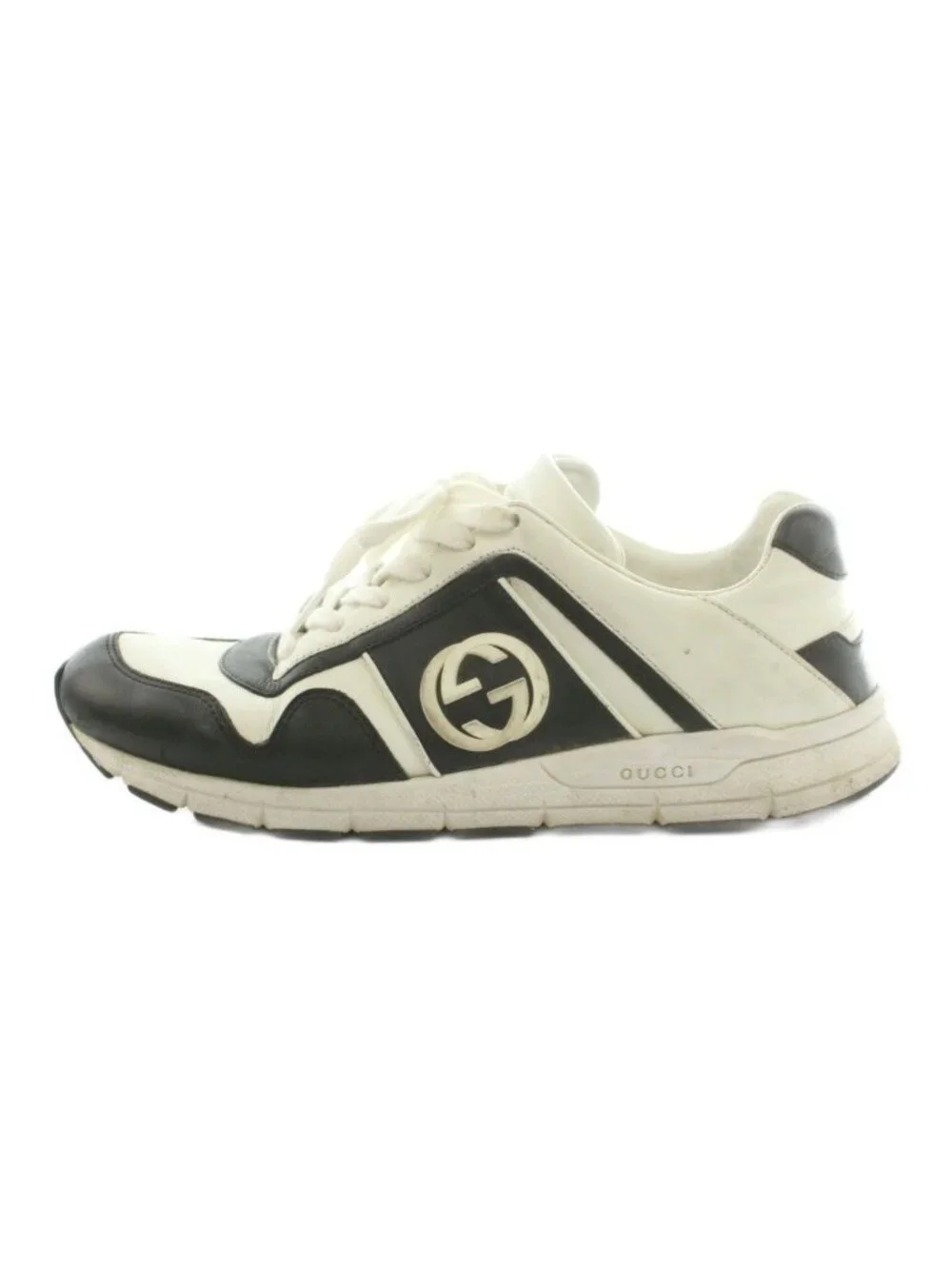 Gucci GG Sneakers Interlocking Logo Shoes Leather 7.5 Black White